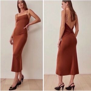 Reformation Hex Knit Dress Brown Size XS new without tags nice twist on back